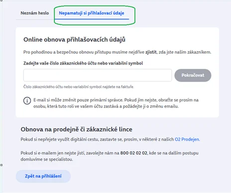 Návod: Změna zapomenutého e-mailu pro přihlášení do Moje O2