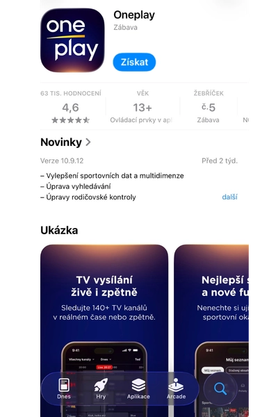 Aplikace Oneplay v App Store