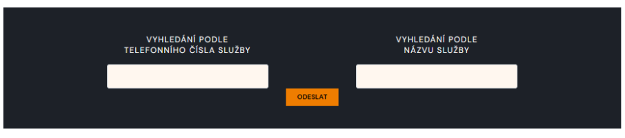 Formuláře pro vyplnění a vyhledání podle telefonního čísla služby