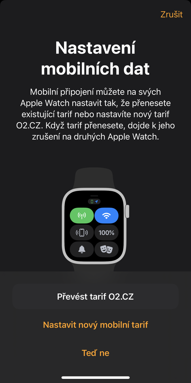 Nastavení Apple Watch a mobilních dat