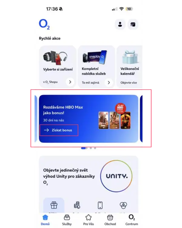 HBO Max balíček k Oneplay v aplikaci Moje o2