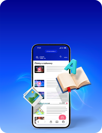 Mobil s obrazovkou webu Chytrá škola, na níž jsou edukativní články pro rodiče