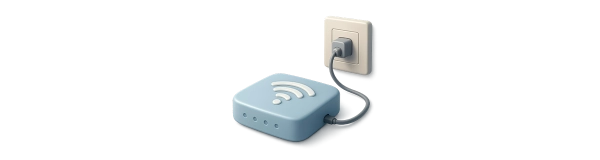 3D ilustrace internetového modemu, který je kabelem zapojený do elektrické zásuvky ve zdi