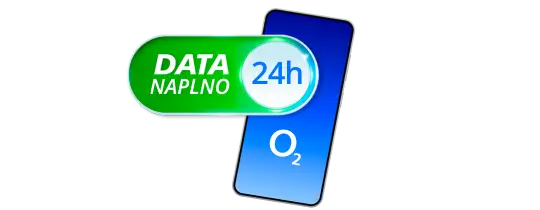 Logo Data naplno na modrém telefonu