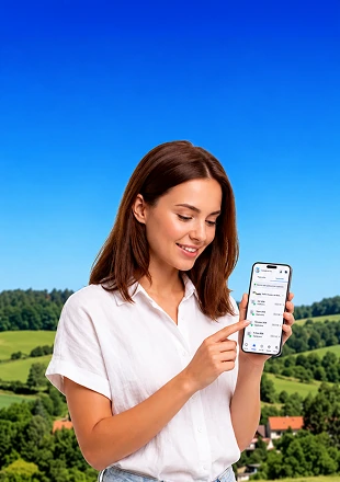 Žena s telefonem s přehledem o vyúčtování
