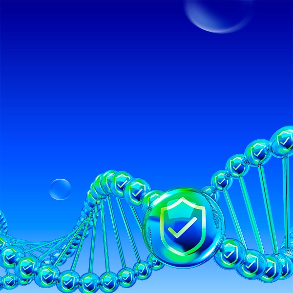 Struktura DNA složená ze zelených štítů