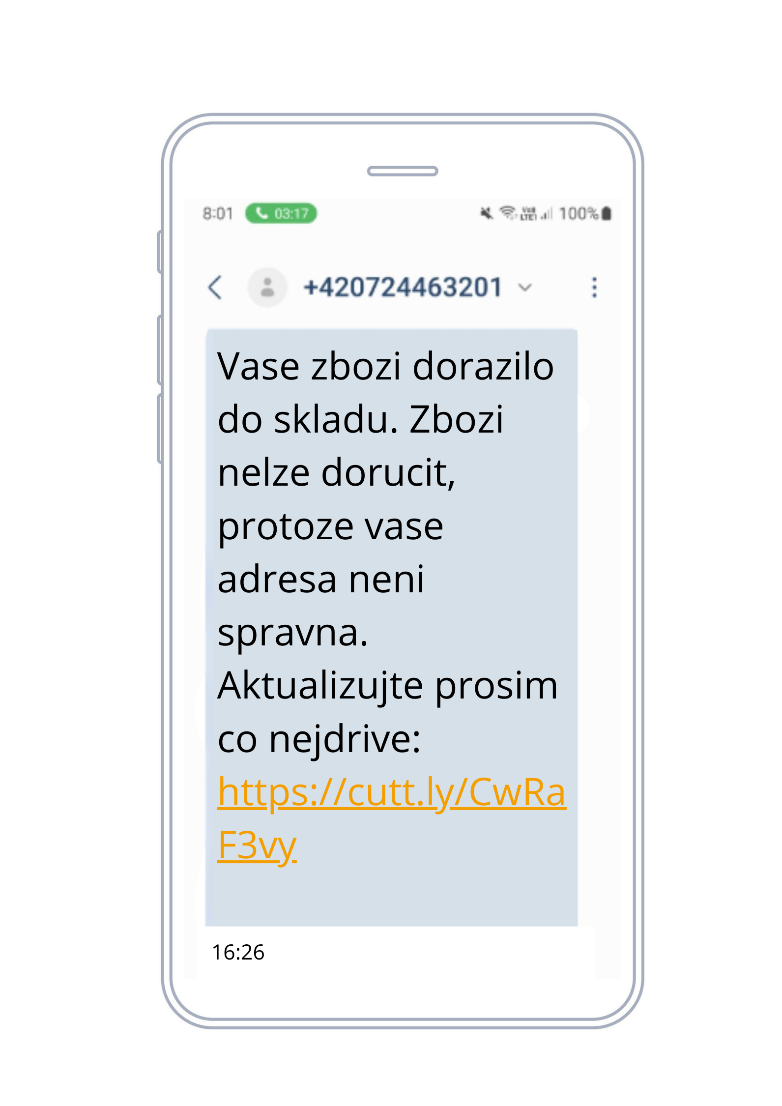 Ukázka podvodné SMS zprávy